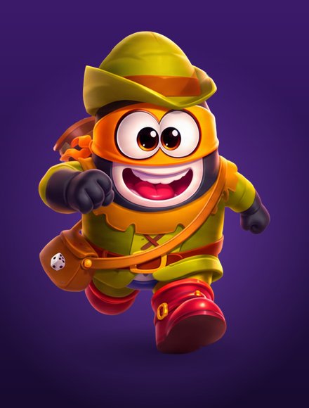 The Explorer character: a masked penguin in an olive safari hat and jacket with a dice satchel.