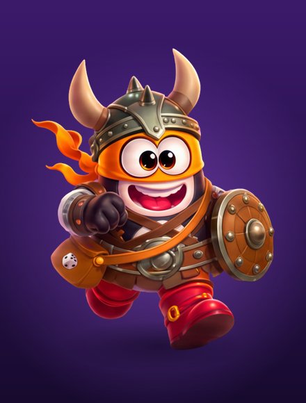 The Viking character: a masked penguin in a horned helmet carrying a round wooden shield.